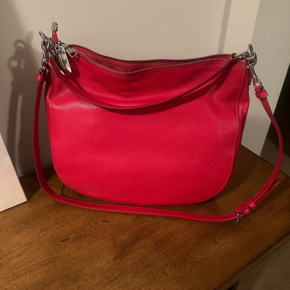 Coach Pebble Leather Turnlock Hobo Crossbody Bag- RED - Picture 14 of 16